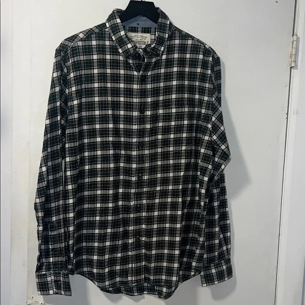 AEROPOSTALE Green and White Scottish Check Plaid Cotton Shirt-M NWT!